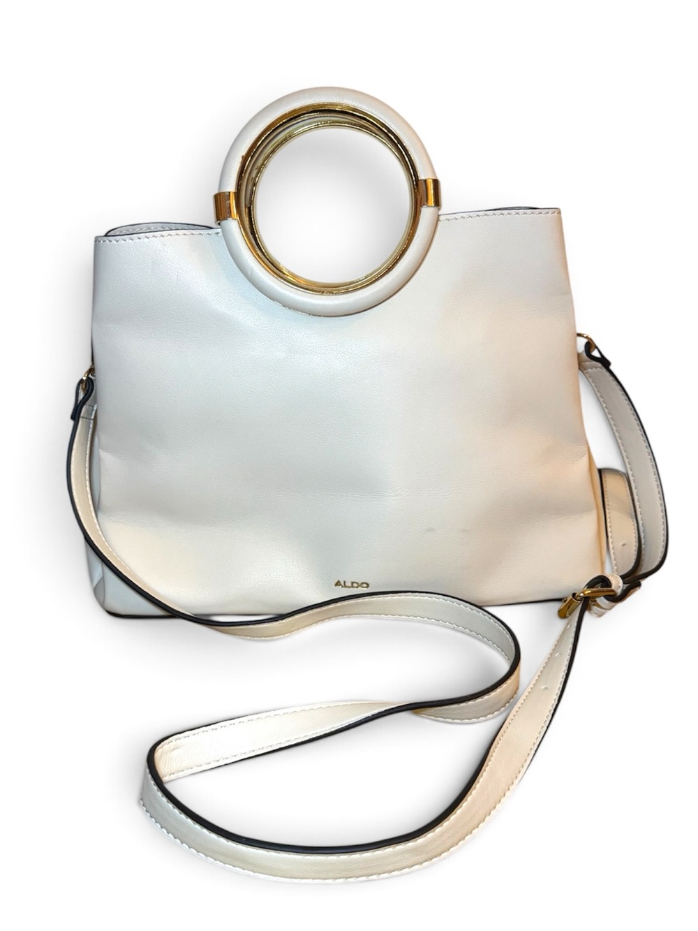 ALDO Cream Ring Handle Tote Bag Sculptural Gold Hardware Large
